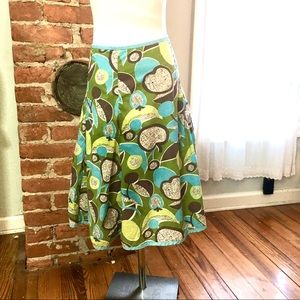Boden Aline green and blue print flare skirt